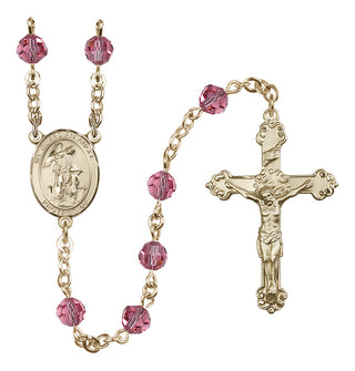 14 Karat Gold 6mm Austrian Crystal Guardian Angel with Child Rosary in Rose