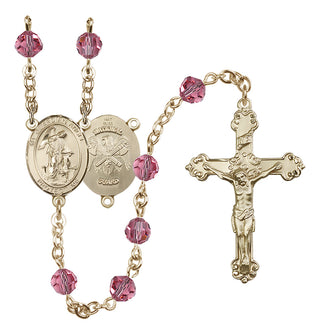 14 Karat Gold 6mm Austrian Crystal Guardian Angel / Nat'l Guard Rosary in Rose
