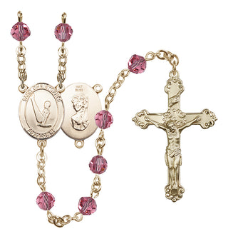 14 Karat Gold 6mm Austrian Crystal Saint Christopher/Gymnastics Rosary in Rose