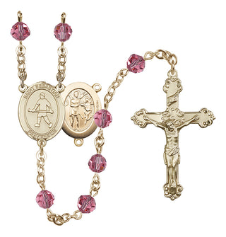 14 Karat Gold 6mm Austrian Crystal Saint Sebastian/Field Hockey Rosary in Rose