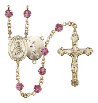14 Karat Gold 6mm Austrian Crystal Saint Rita / Baseball Rosary in Rose