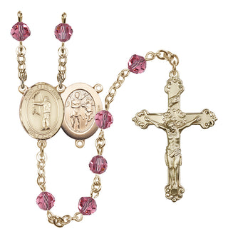 14 Karat Gold 6mm Austrian Crystal Saint Sebastian / Archery Rosary in Rose