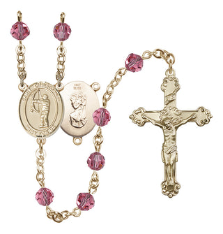 14 Karat Gold 6mm Austrian Crystal Saint Christopher/Archery Rosary in Rose