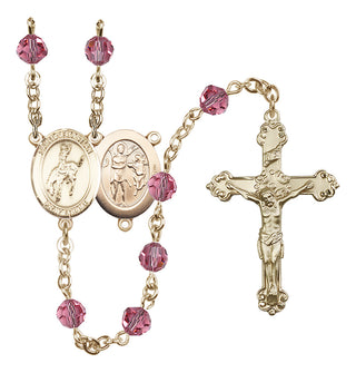 14 Karat Gold 6mm Austrian Crystal Saint Sebastian / Rodeo Rosary in Rose