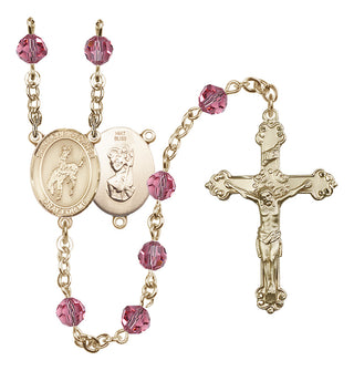 14 Karat Gold 6mm Austrian Crystal Saint Christopher / Rodeo Rosary in Rose