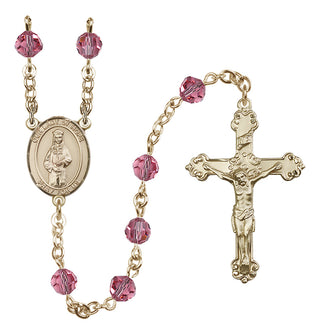 14 Karat Gold 6mm Austrian Crystal Our Lady of Hope Rosary in Rose