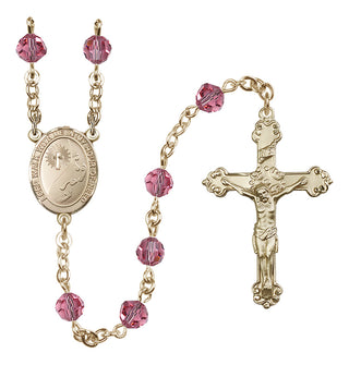 14 Karat Gold 6mm Austrian Crystal Footprints / Cross Rosary in Rose