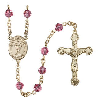 14 Karat Gold 6mm Austrian Crystal Our Lady of All Nations Rosary in Rose