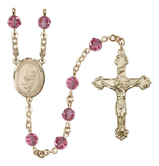 14 Karat Gold 6mm Austrian Crystal Blessed Trinity Rosary in Rose