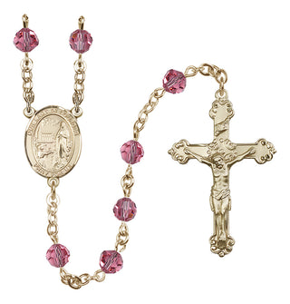 14 Karat Gold 6mm Austrian Crystal Our Lady of Lourdes Rosary in Rose