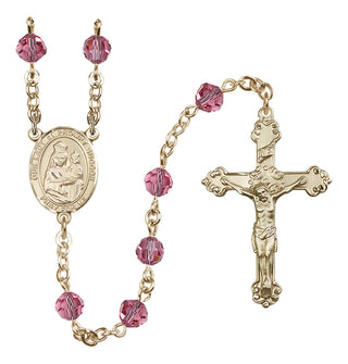 14 Karat Gold 6mm Austrian Crystal Our Lady of Prompt Succor Rosary in Rose
