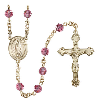 14 Karat Gold 6mm Austrian Crystal Our Lady of Tears Rosary in Rose