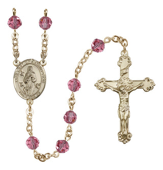 14 Karat Gold 6mm Austrian Crystal Our Lady of Assumption Rosary in Rose