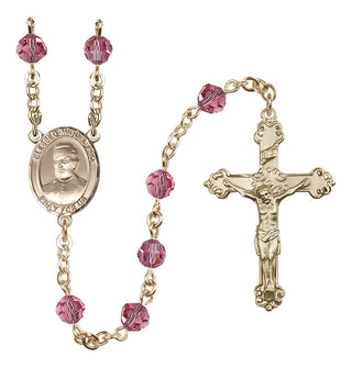 14 Karat Gold 6mm Austrian Crystal Blessed Miguel Pro Rosary in Rose