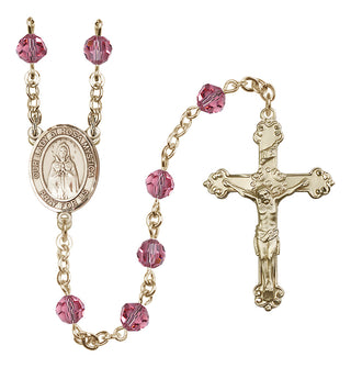 14 Karat Gold 6mm Austrian Crystal Our Lady of Rosa Mystica Rosary in Rose