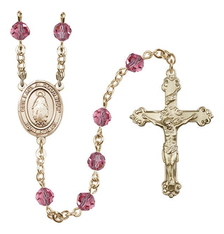 14 Karat Gold 6mm Austrian Crystal Our Lady of Good Help Rosary in Rose