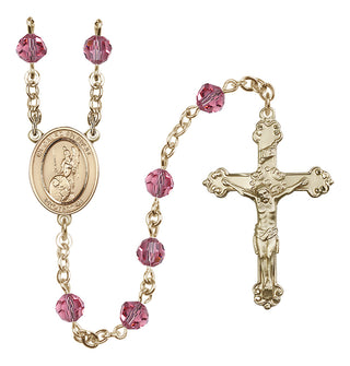 14 Karat Gold 6mm Austrian Crystal Guardian Angel of the World Rosary in Rose