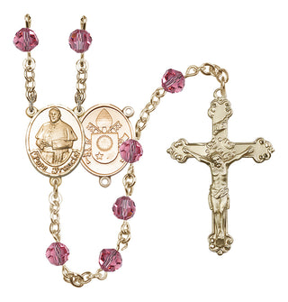 14 Karat Gold 6mm Austrian Crystal Pope Francis Rosary in Rose