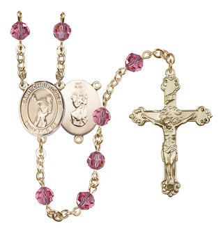 14 Karat Gold 6mm Austrian Crystal Saint Christopher/Lacrosse Rosary in Rose