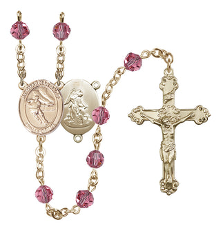 14 Karat Gold 6mm Austrian Crystal Guardian Angel/Hockey Rosary in Rose