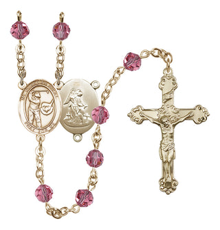 14 Karat Gold 6mm Austrian Crystal Guardian Angel/Golf Rosary in Rose