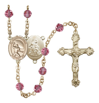 14 Karat Gold 6mm Austrian Crystal Guardian Angel/Track&Field-Women Rosary in Rose