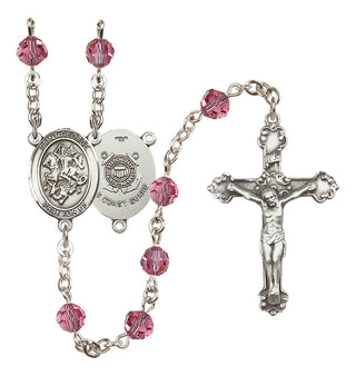 Sterling Silver 6mm Austrian Crystal Saint George / Coast Guard Rosary in Rose