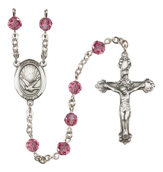 Sterling Silver 6mm Austrian Crystal Holy Spirit Rosary in Rose