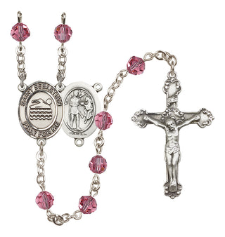 Sterling Silver 6mm Austrian Crystal Saint Sebastian/Swimming Rosary in Rose