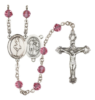 Sterling Silver 6mm Austrian Crystal Saint Sebastian/Dance Rosary in Rose