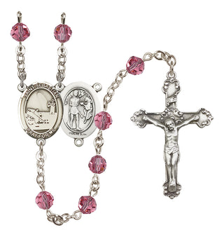 Sterling Silver 6mm Austrian Crystal Saint Sebastian / Fishing Rosary in Rose