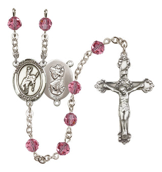Sterling Silver 6mm Austrian Crystal Saint Christopher / Rodeo Rosary in Rose