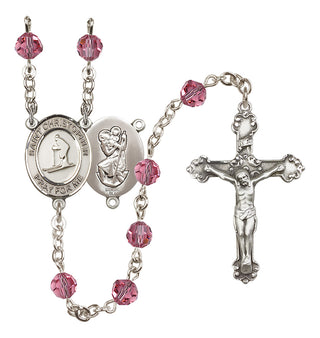 Sterling Silver 6mm Austrian Crystal Saint Christopher / Skiing Rosary in Rose