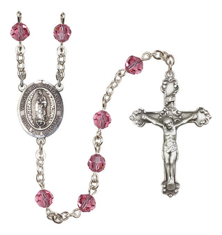 Sterling Silver 6mm Austrian Crystal Virgen de Guadalupe Rosary in Rose