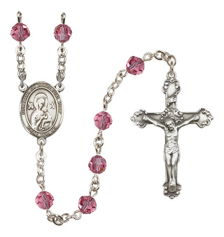 Sterling Silver 6mm Austrian Crystal Our Lady of Perpetual Help Rosary in Rose