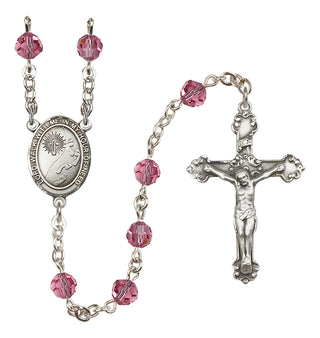 Sterling Silver 6mm Austrian Crystal Footprints / Cross Rosary in Rose