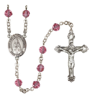 Sterling Silver 6mm Austrian Crystal Our Lady of Rosa Mystica Rosary in Rose