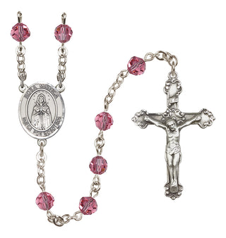 Sterling Silver 6mm Austrian Crystal Our Lady Rosa Mystica Rosary in Rose