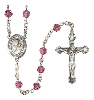 Sterling Silver 6mm Austrian Crystal Our Lady of Czestochowa Rosary in Rose