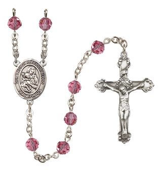 Sterling Silver 6mm Austrian Crystal Our Lady of the Precious Blood Rosary in Rose