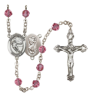 Sterling Silver 6mm Saint Christopher/Hockey Rosary