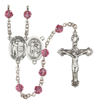 Sterling Silver 6mm Austrian Crystal Saint Sebastian / Golf Rosary in Rose