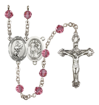 Sterling Silver 6mm Austrian Crystal Saint Sebastian/Softball Rosary in Rose