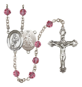 Sterling Silver 6mm Austrian Crystal Guardian Angel/Softball Rosary in Rose