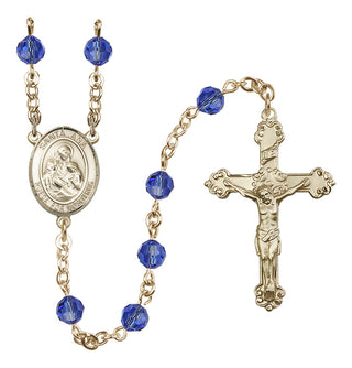 14 Karat Gold-Filled 6mm Austrian Crystal Santa Ana Rosary in Sapphire