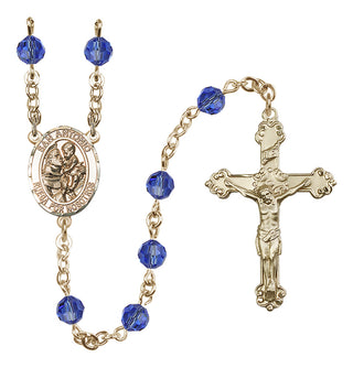 14 Karat Gold-Filled 6mm Austrian Crystal San Antonio Rosary in Sapphire