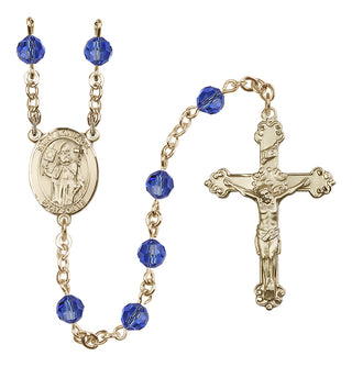 14 Karat Gold-Filled 6mm Austrian Crystal Saint Boniface Rosary in Sapphire