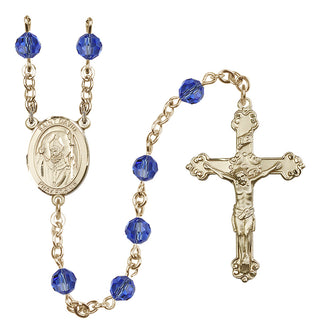 14 Karat Gold-Filled 6mm Austrian Crystal Saint David of Wales Rosary in Sapphire