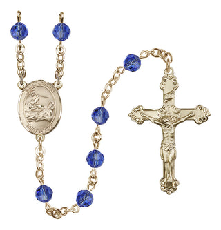 14 Karat Gold-Filled 6mm Austrian Crystal Saint Joshua Rosary in Sapphire