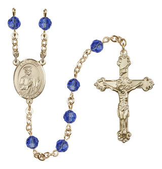 14 Karat Gold-Filled 6mm Austrian Crystal Saint Jude Thaddeus Rosary in Sapphire